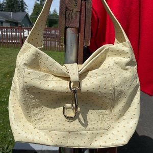 Dooney & Bourke Large Lock Sac Wheat Ostrich Embossed Leather Hobo Bag